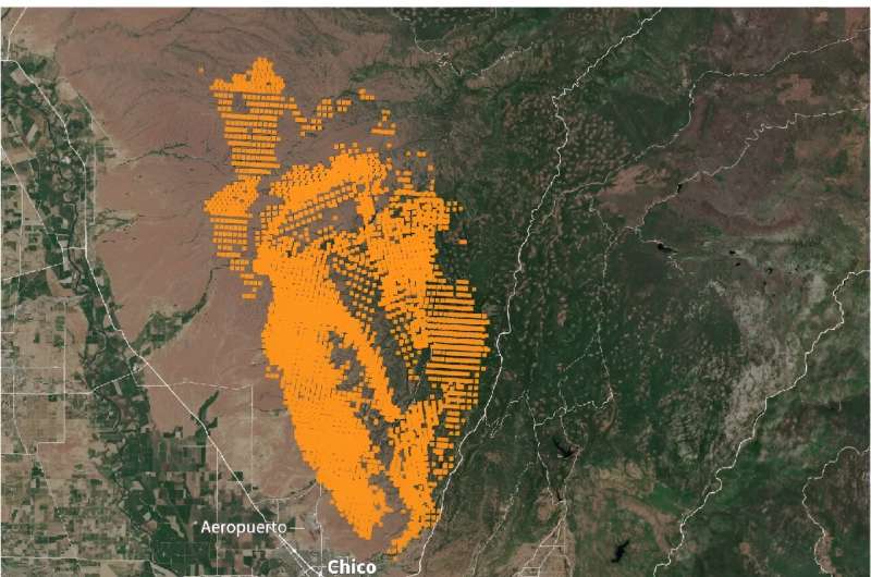 This map shows the location of active fires burning near Chico, California on July 26, 2024
