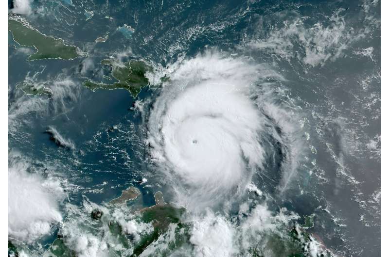 This satellite image obtained from the National Oceanic and Atmospheric Administration shows Hurricane Beryl on July 2, 2024, at 1220 GMT, east of Jamaica