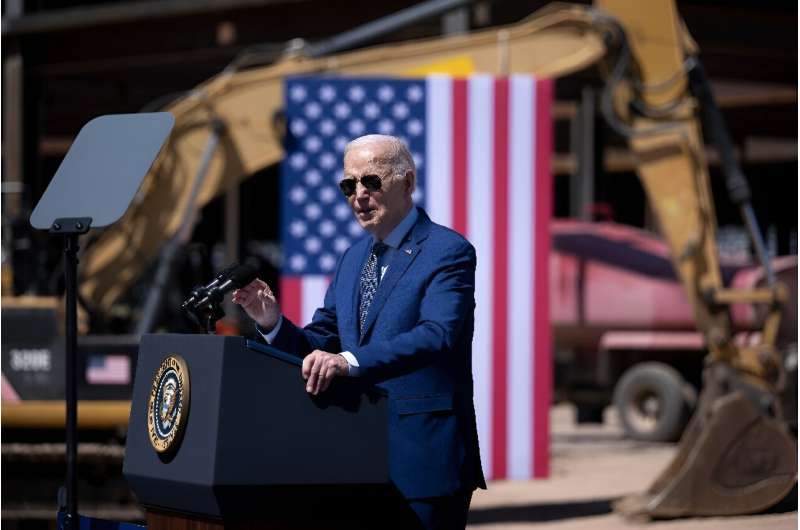 US President Joe Biden speaks at the Intel Ocotillo Campus in Chandler, Arizona