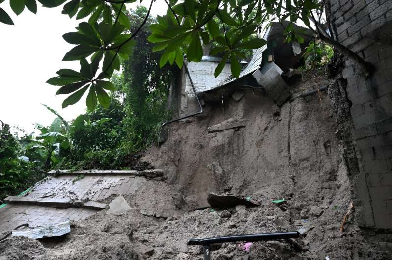 View of a house that collapsed in a landslide that killed two children in Soyapango, El Salvador, on June 21, 2024