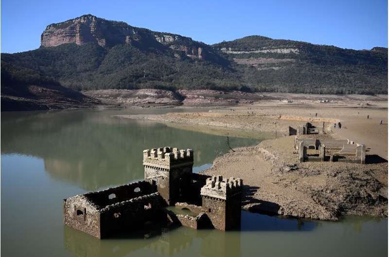 Water levels at the Sau reservoir in Catalonia, one of the main ones providing water to Barcelona, at below 4,06% after three years of drought