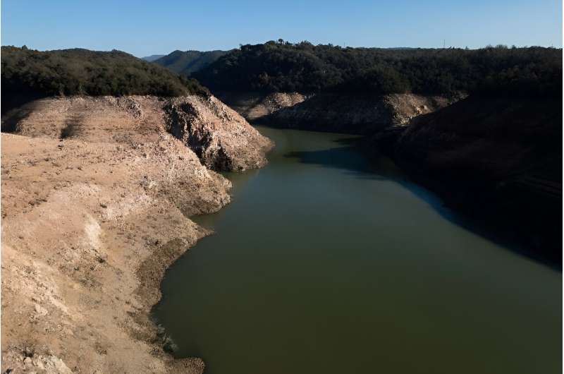 Water levels have dropped at the Sau reservoir of Girona in Catalonia, a major provider of water to Barcelona