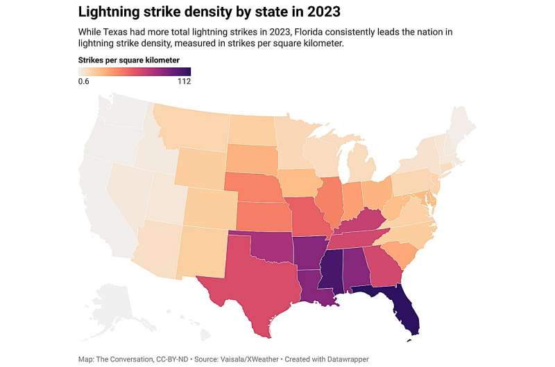 Where does lightning strike? New maps pinpoint 36.8 million yearly ground strike points in unprecedented detail