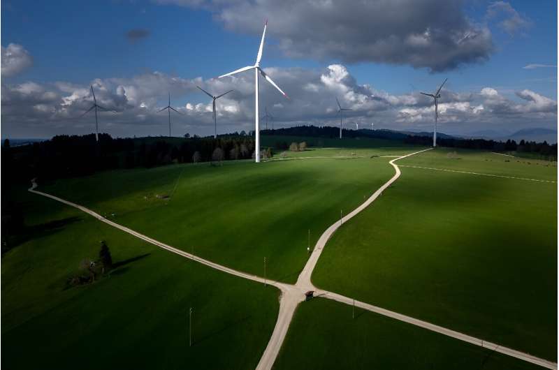 Wind turbines have been installed on Mont Soleil mountain in the Jura range