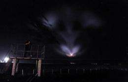A Russian Soyuz TMA-19 rocket with Doug Wheelock, Shannon Walker and Fyodor Yurchikhin blasts off