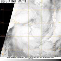 NASA satellite sees Tropical Depression 10P Strengthening in south Pacific