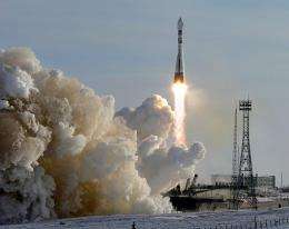 A Russian Soyuz rocket carrying part of the Galileo system blasts off at the Baikonur Cosmodrome in Kazakhstan in 2005
