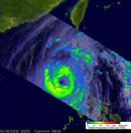 3 NASA satellites capture Typhoon Megi strengthening again