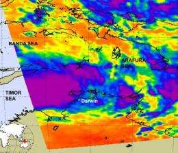 NASA Satellite catches a tropical cyclone forming near Darwin, Australia