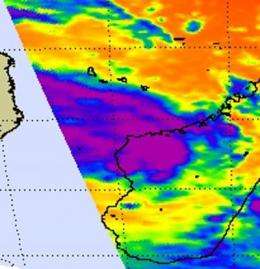 NASA satellite sees Tropical Storm Bingiza hugging the western Madagascar coastline