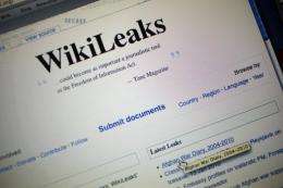 The homepage of the WikiLeaks.org website