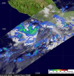 NASA satellites see Tropical Storm Frank powering back up near Mexico