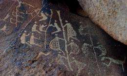 An ancient Aboriginal rock carving is seen in this photo taken on the Burrup Peninsula in the north of Western Australia