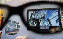 A picture of a 3D television is seen through 3D glasses