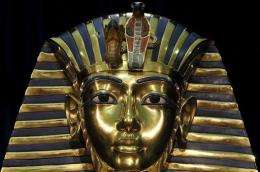 A replica of the death mask of Egyptian pharaoh Tutankhamun
