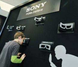 A visitor watches 3D images at the Sony showroom in Tokyo