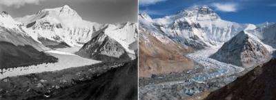 Comparing precisely matched photographs, Breashears determined that the Rongbuk had dropped some 320 feet in depth