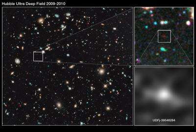 Distant galaxy born in the dawn of time