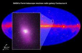 Fermi maps an active galaxy's 'smokestack plumes'