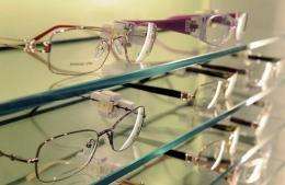 Glasses are displayed for sale at a boutique