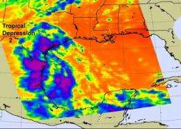 NASA satellites see high, cold thunderstorm cloud tops in Tropical Depression 2