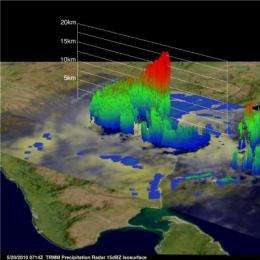 NASA sees one of Cyclone Laila's thunderstorms almost 11 miles high