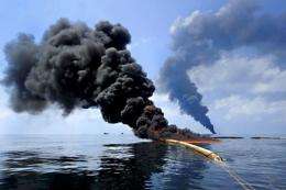 Oil burn during a controlled fire in the Gulf of Mexico