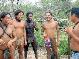 Part of an ethnic group known as "Ayoreos totobiegosode silvicolas" approach other members of their tribe