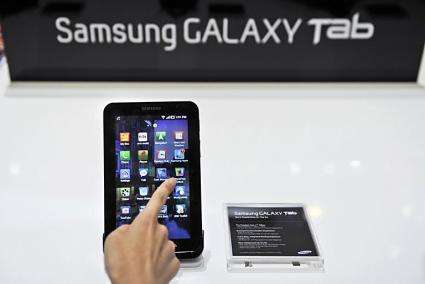 Samsung's tablet device the "Galaxy Tab" is on display in 2010
