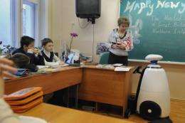 Stepan, a plastic robot, attends a lesson at Moscow's school number 166