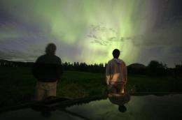Swedes watch a display of Aurora Borealis