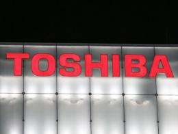 The logo of Japanese firm Toshiba is seen in central Tokyo