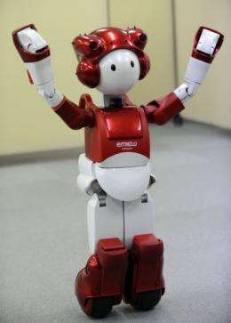 The red-and-white robot could be used as a receptionist and visitors' guide in office buildings