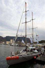 The schooner Tara is moored in the harbour in Cape Town