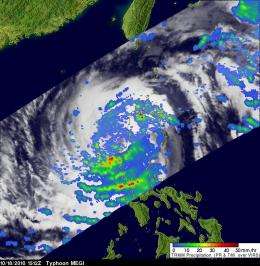 Typhoon Megi's heavy rainfall witnessed by NASA as it moves into the South China Sea