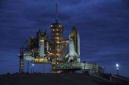 US space shuttle Discovery is seen at Kennedy Space Center's launch pad 39-A