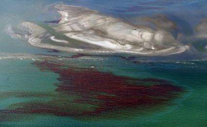 View of the BP oil slick off the coast of Louisiana in