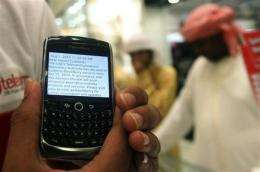 With ban looming, some Saudis sell off BlackBerrys (AP)